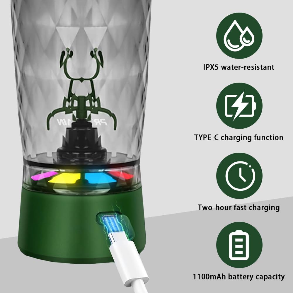 PROCHAIN electric protein shaker bottle blending action delivers smooth shakes during workouts