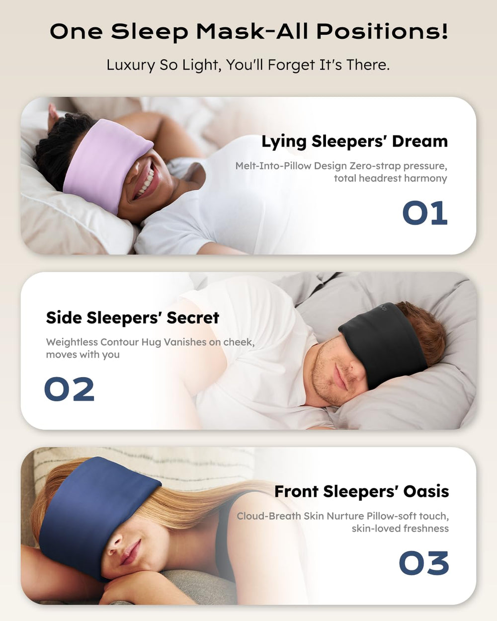 ProCIV cloud-soft design rests lightly on eyelids for comfortable sleep.