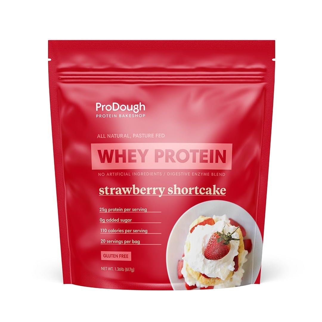 Prodough Gourmet Whey Isolate Strawberry Shortcake front-of-bag showing premium protein for daily workouts