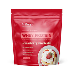 Prodough Gourmet Whey Isolate Strawberry Shortcake front-of-bag showing premium protein for daily workouts
