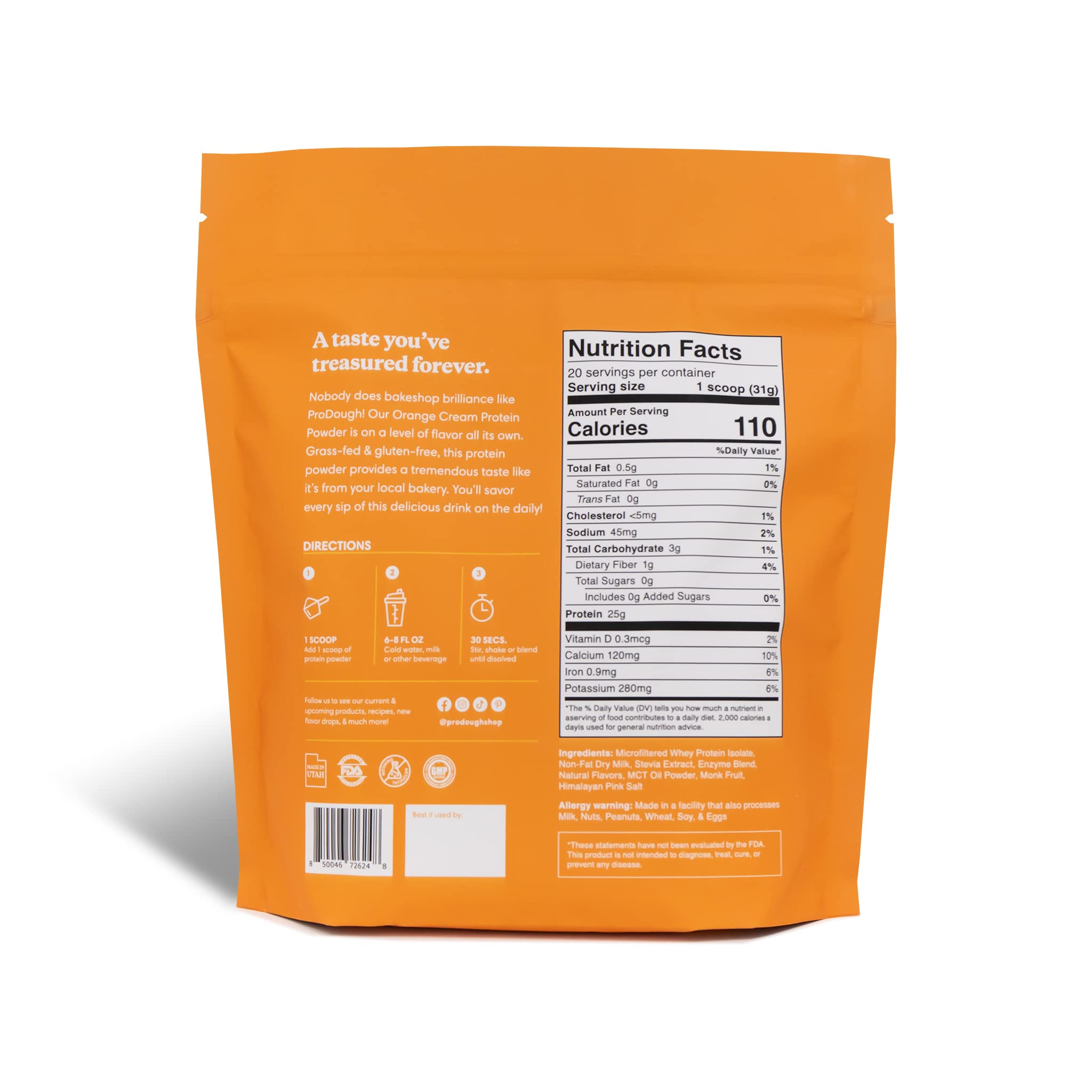 Nutrition panel shows 25 g protein per serving and low carbs