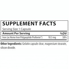 Close-up of Proferrin Clear heme iron capsules showing smooth texture.
