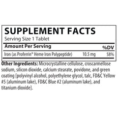 Close-up of Proferrin ES bottle pouring tablets for convenient daily intake.