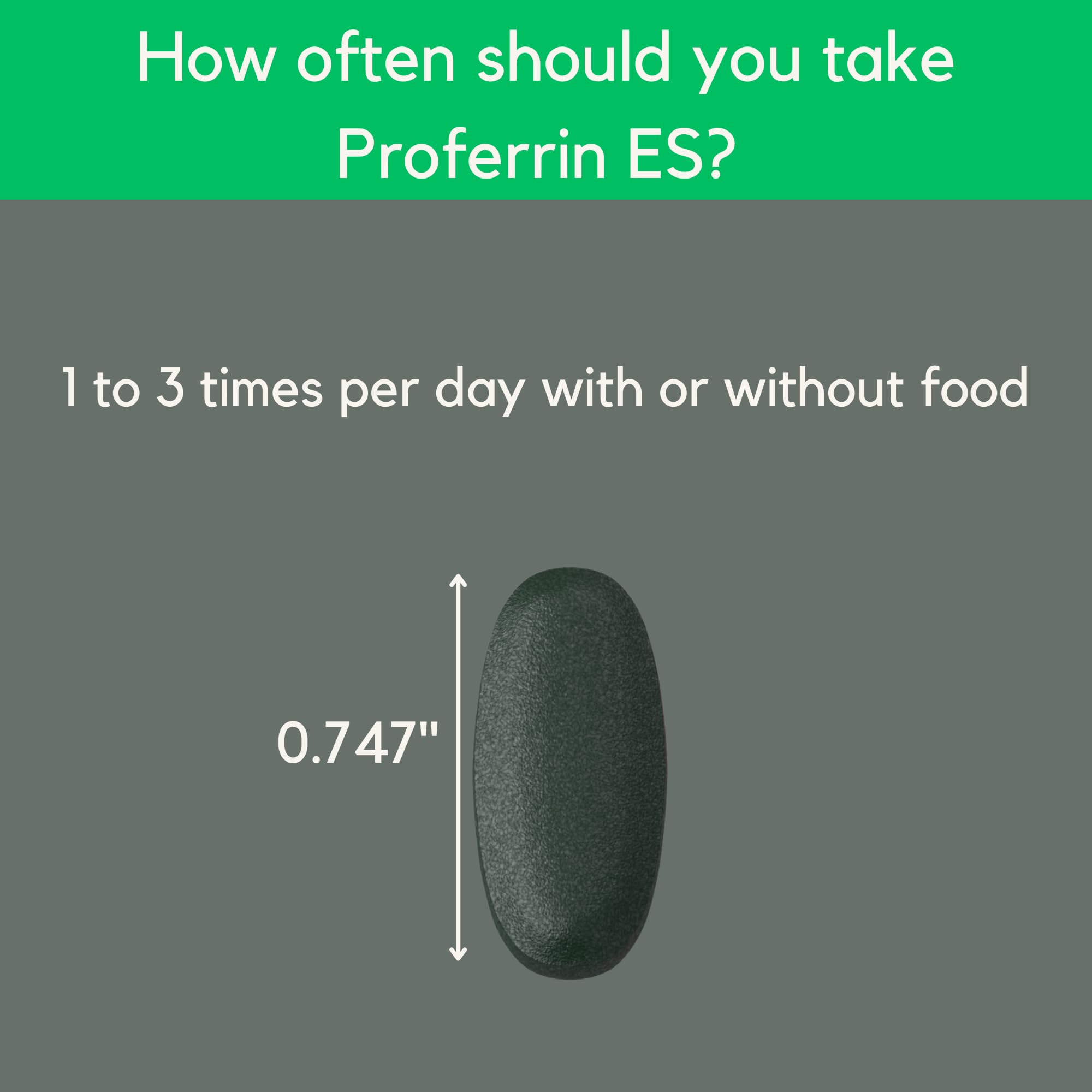 Proferrin ES 90-tablet bottle displayed for steady iron support.