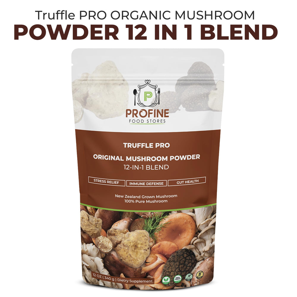 PROFINE Truffle PRO mushroom powder coffee mug—easily dissolves for a natural morning energy boost