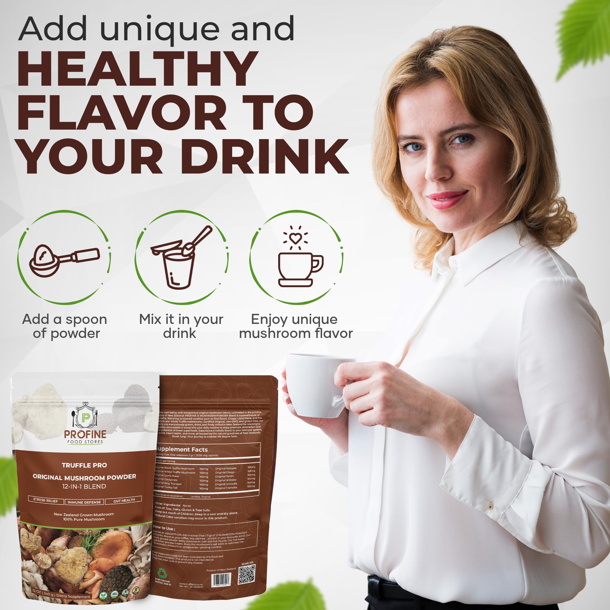 PROFINE Truffle PRO mushroom powder NZ farms—crafted from pristine landscapes for premium quality