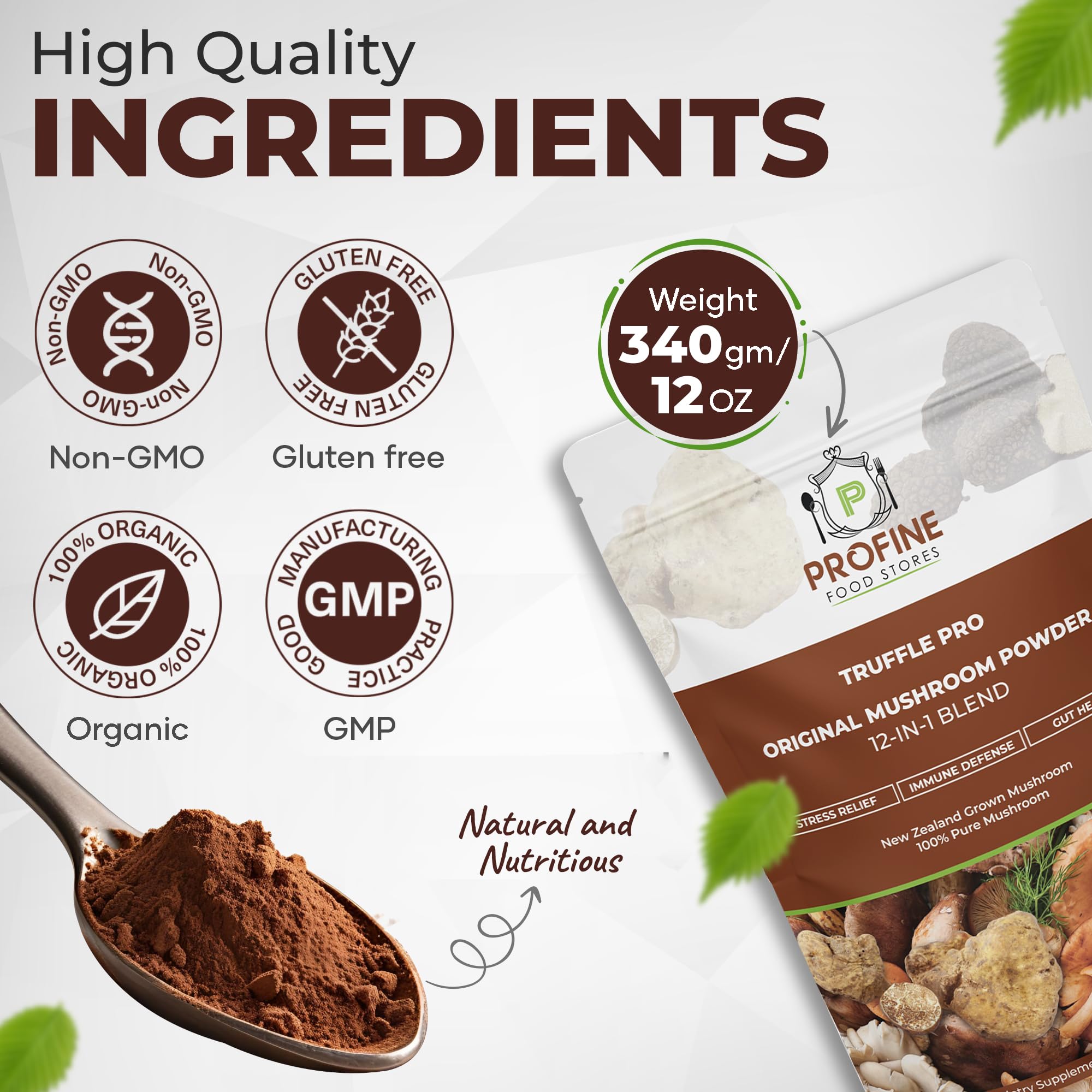 PROFINE Truffle PRO mushroom powder tea cup—blend supports everyday vitality when added to tea