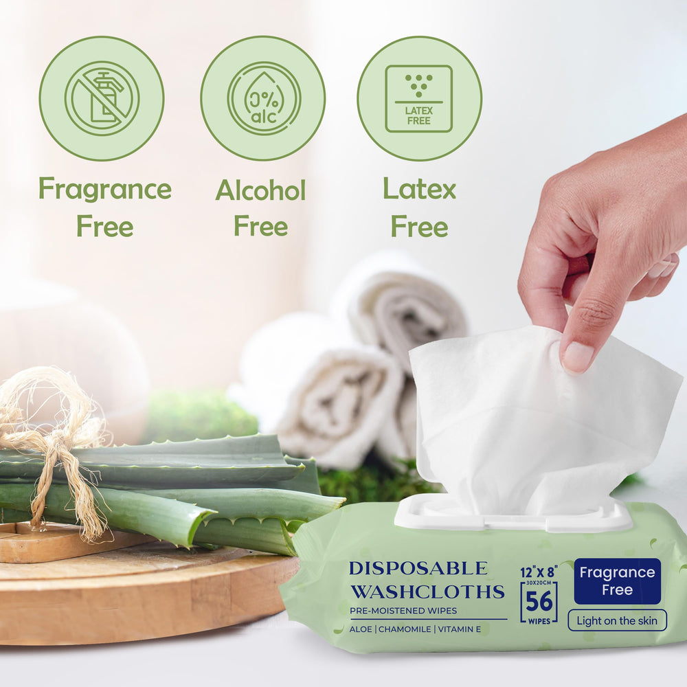 ProHeal wet wipes aloe chamomile vitamin E graphic shows gentle ingredients