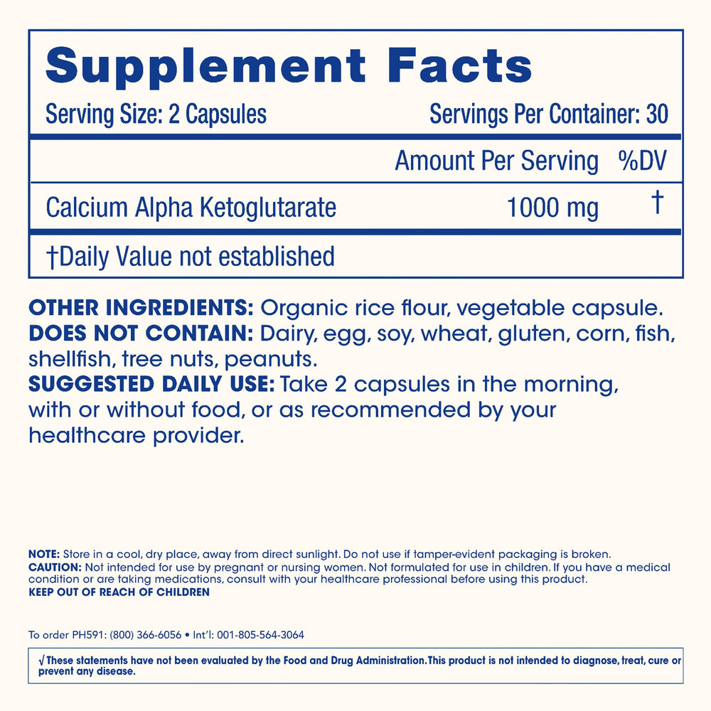 ProHealth Ca AKG ingredients panel illustrating a clean, potent formula.
