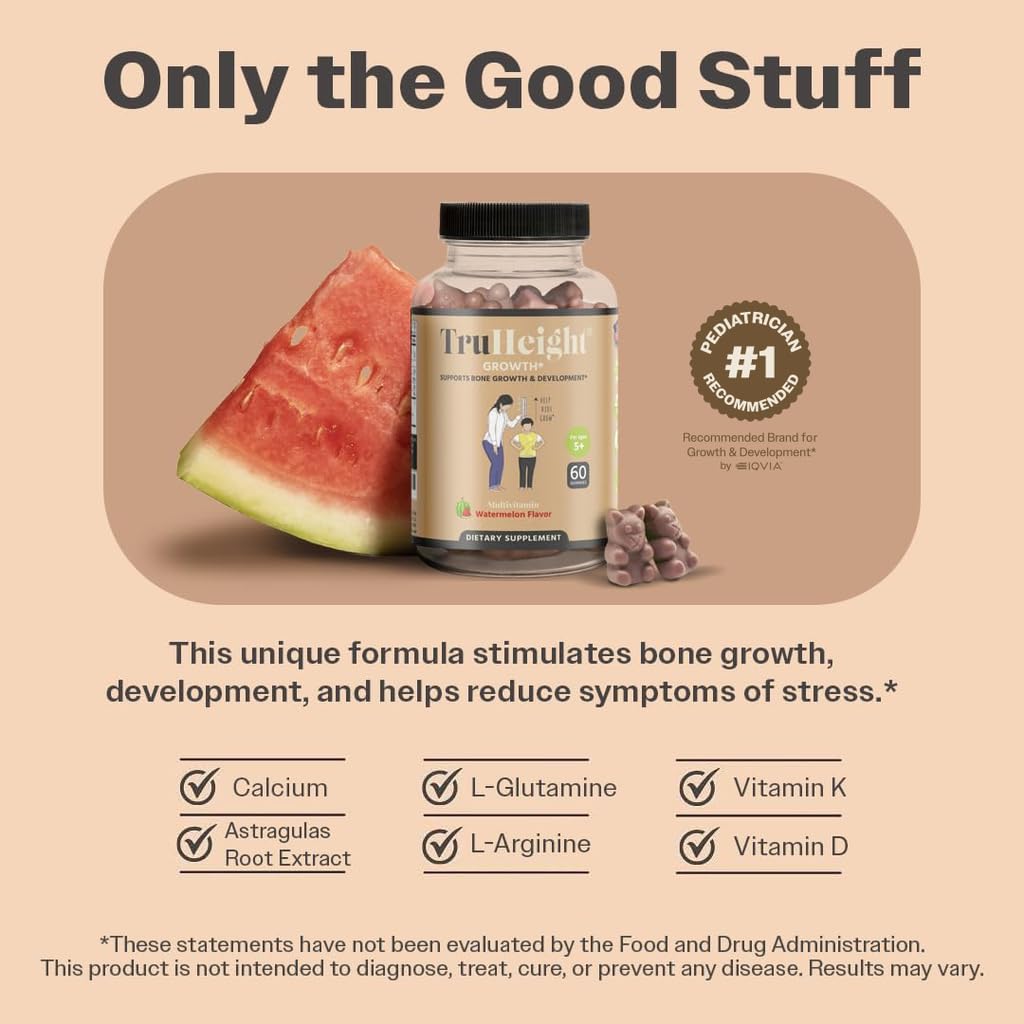 ProHeight TruHeight Growth Gummies bottle with label; includes vitamin D and calcium.