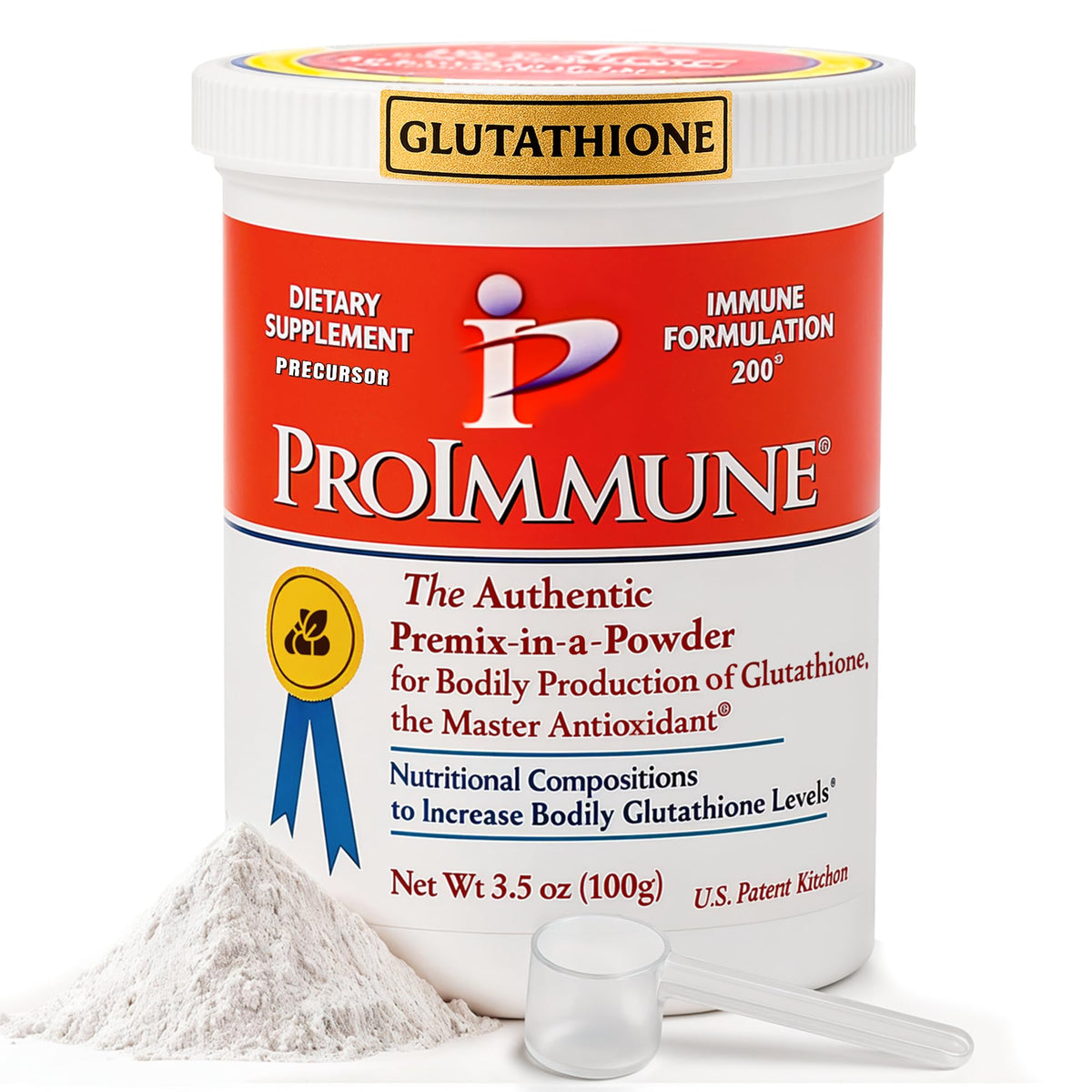 ProImmune Glutathione tub front shows the 62 serving package for daily support.