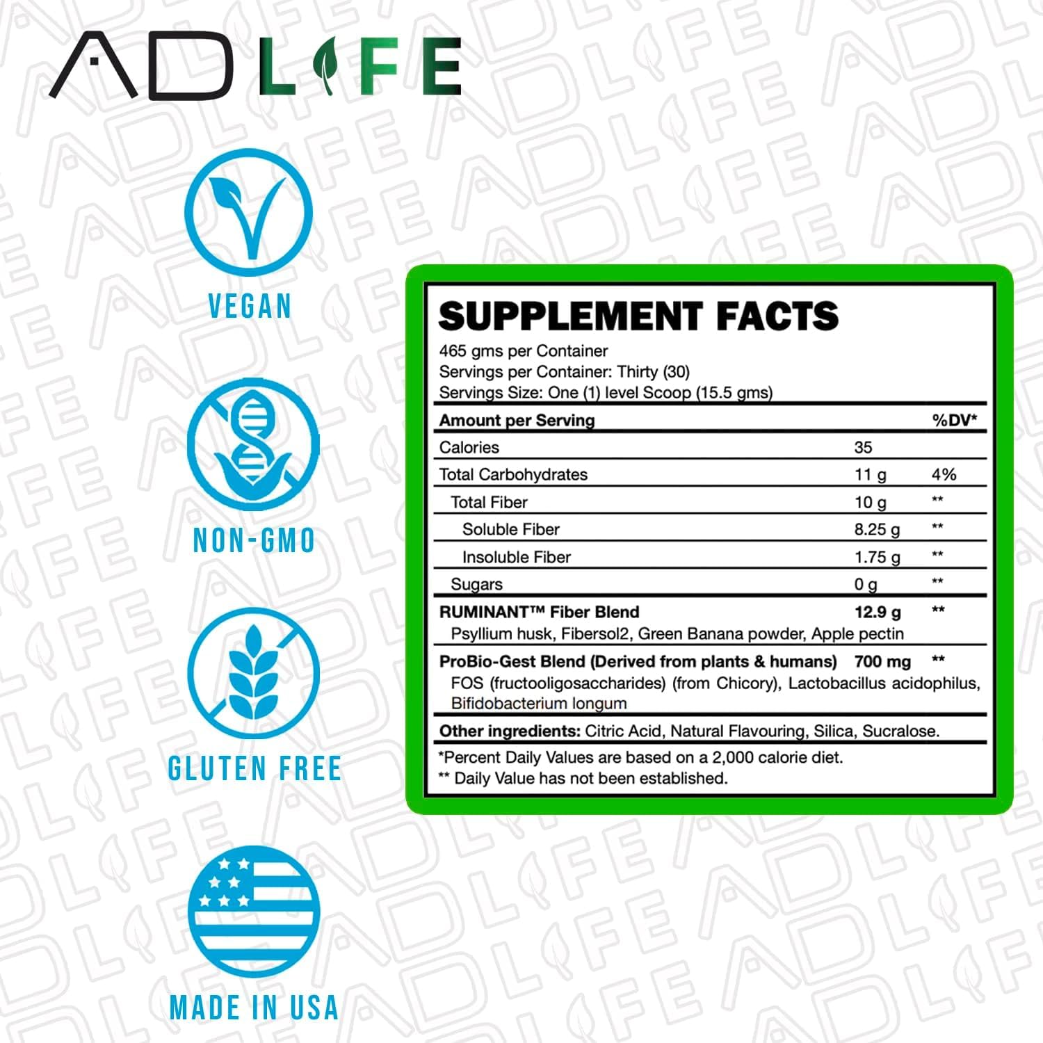 PROJECT AD Fiber+ bottle visible as daily fiber source for gut health.