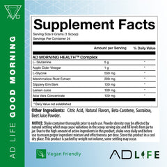 Project AD Life Good Morning label closeup highlights natural ingredients for digestion support.