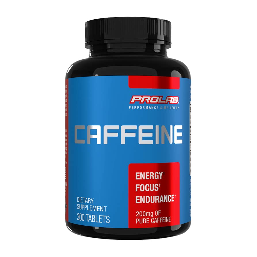 ProLab caffeine tablets box front showing 200mg energy boost