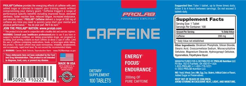 ProLab caffeine tablets on-the-go pack for convenient daily energy.