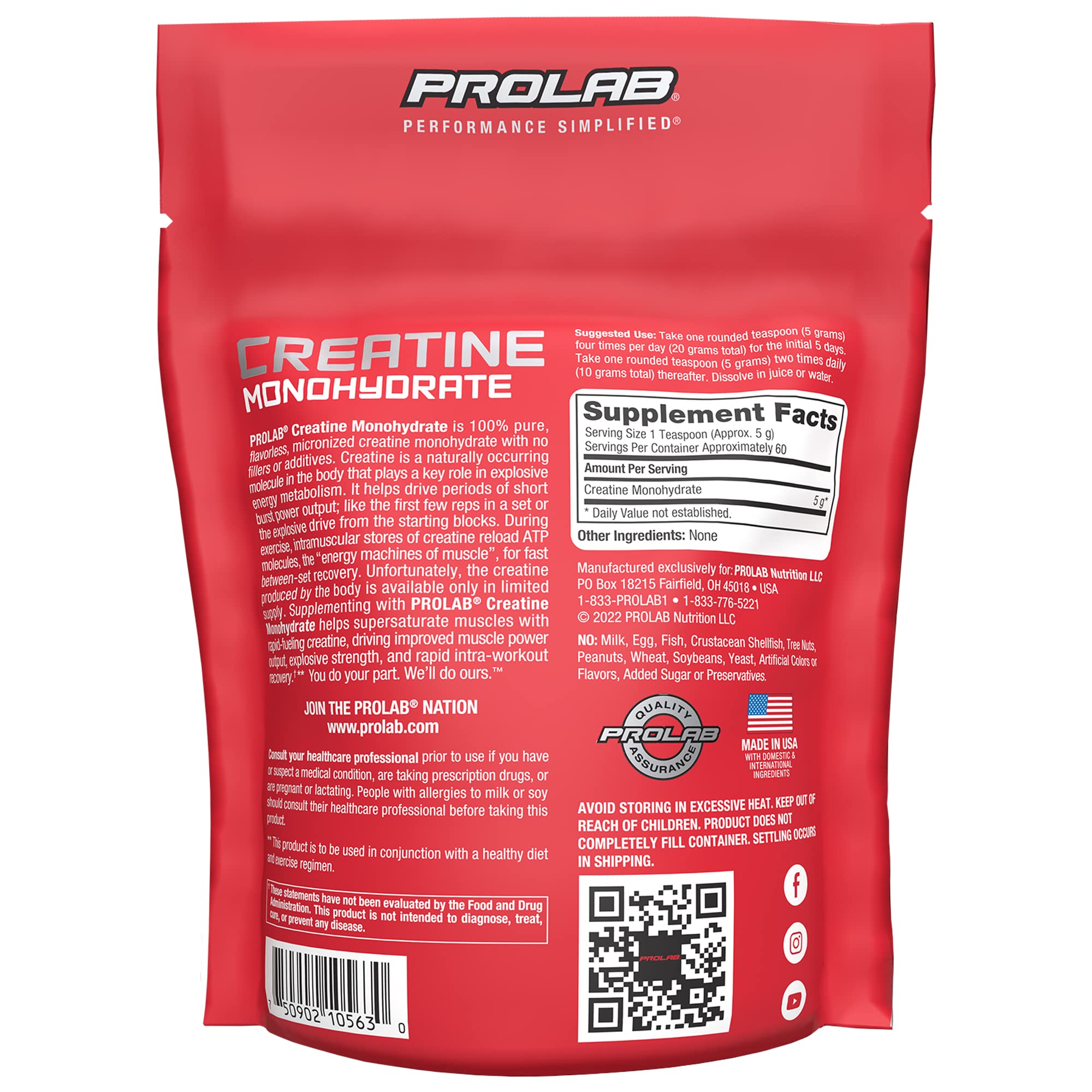Fine, smooth ProLab Creatine Monohydrate powder signals easy blending