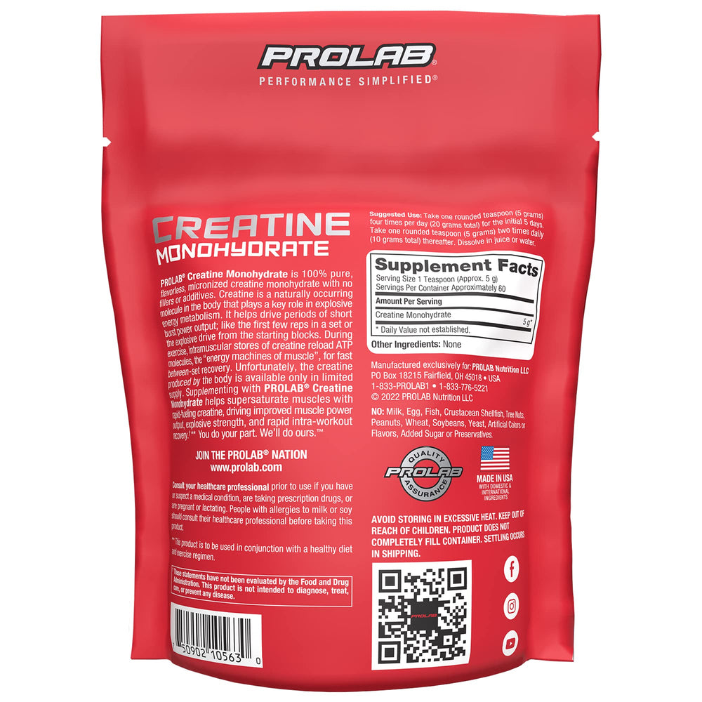 Fine, smooth ProLab Creatine Monohydrate powder signals easy blending