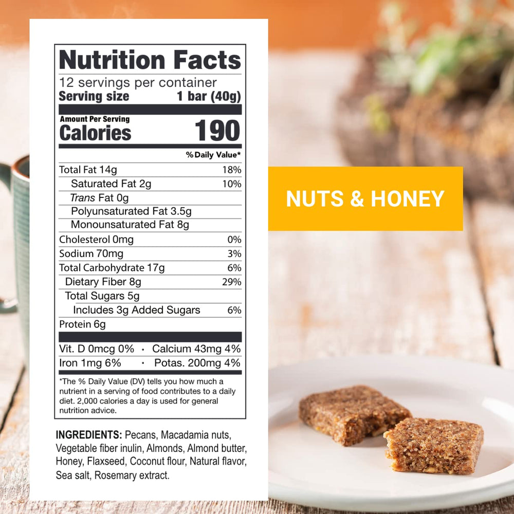 Front view of Prolon Fasting Bars packaging highlighting keto-friendly ingredients