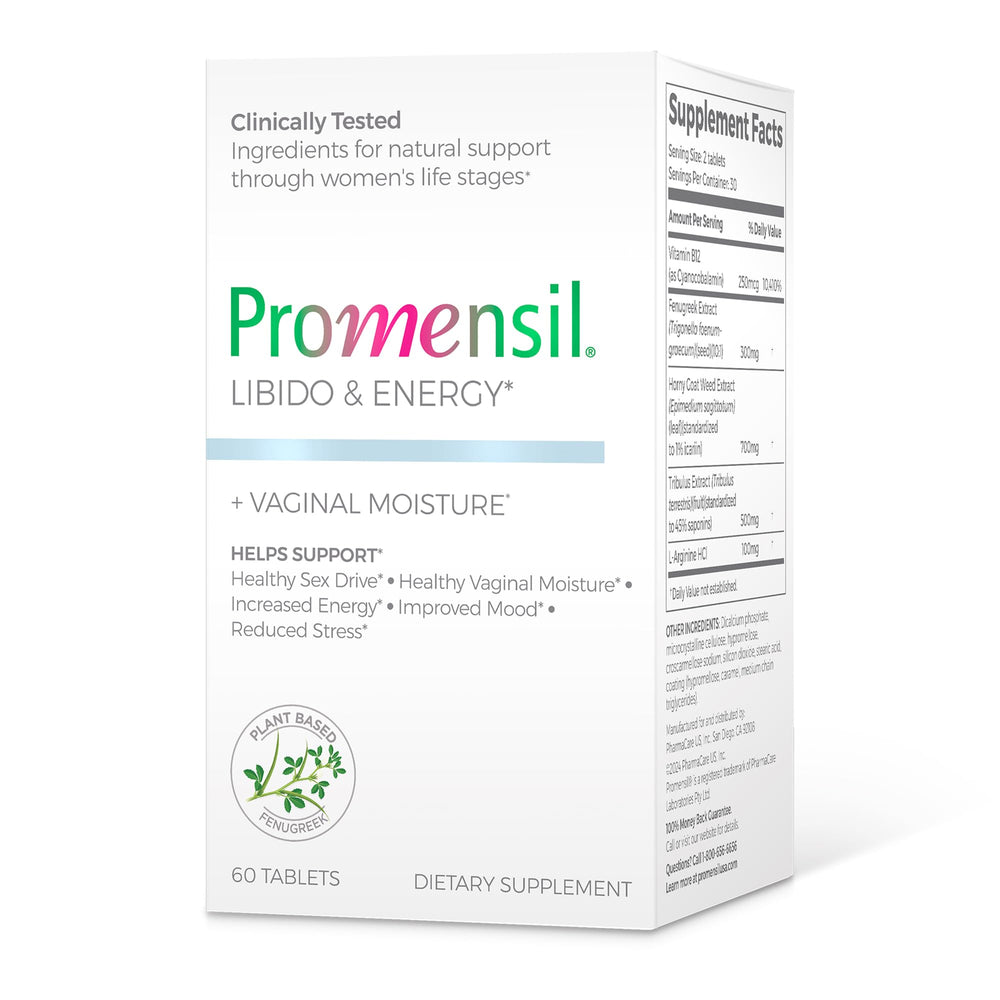 Promensil Libido & Energy bottle being poured to support daily energy.