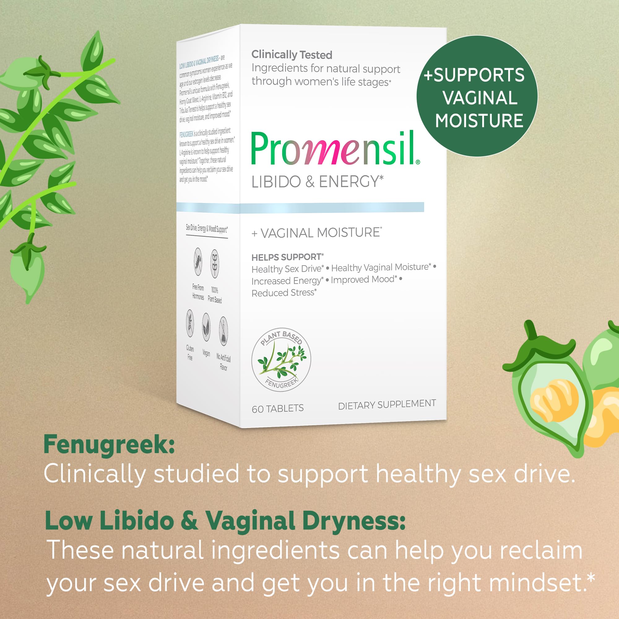 Promensil Libido & Energy vegan gluten-free symbol visible.