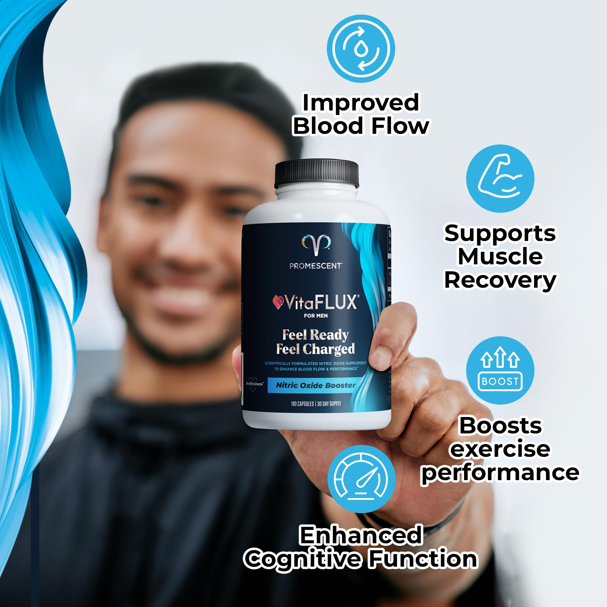 Close-up of L-Arginine on VitaFLUX label highlighting key ingredient.