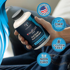 US manufacturing seal on VitaFLUX bottle signals quality assurance.