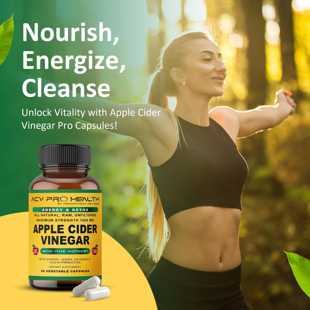 ACV Pro capsules close-up highlighting organic ingredients and convenient daily use.
