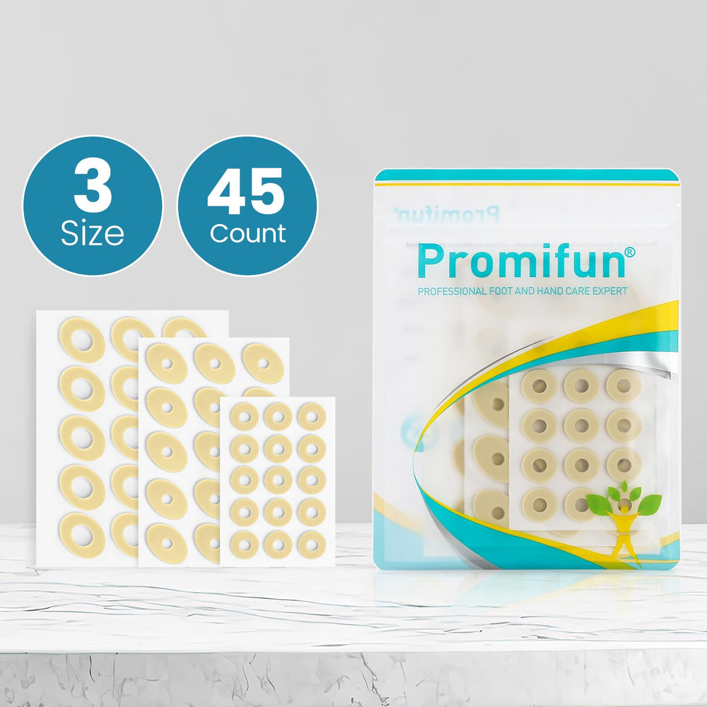 Promifun corn cushions foam pads protect heels and toes from shoe friction.