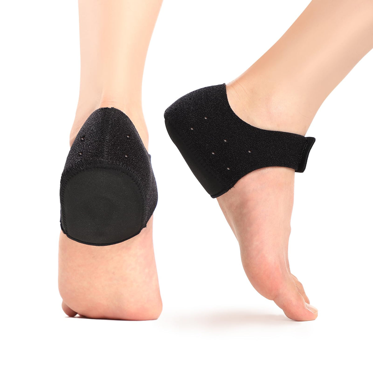 Promifun plantar fasciitis heel cup close-up showing gel cushion for impact absorption.
