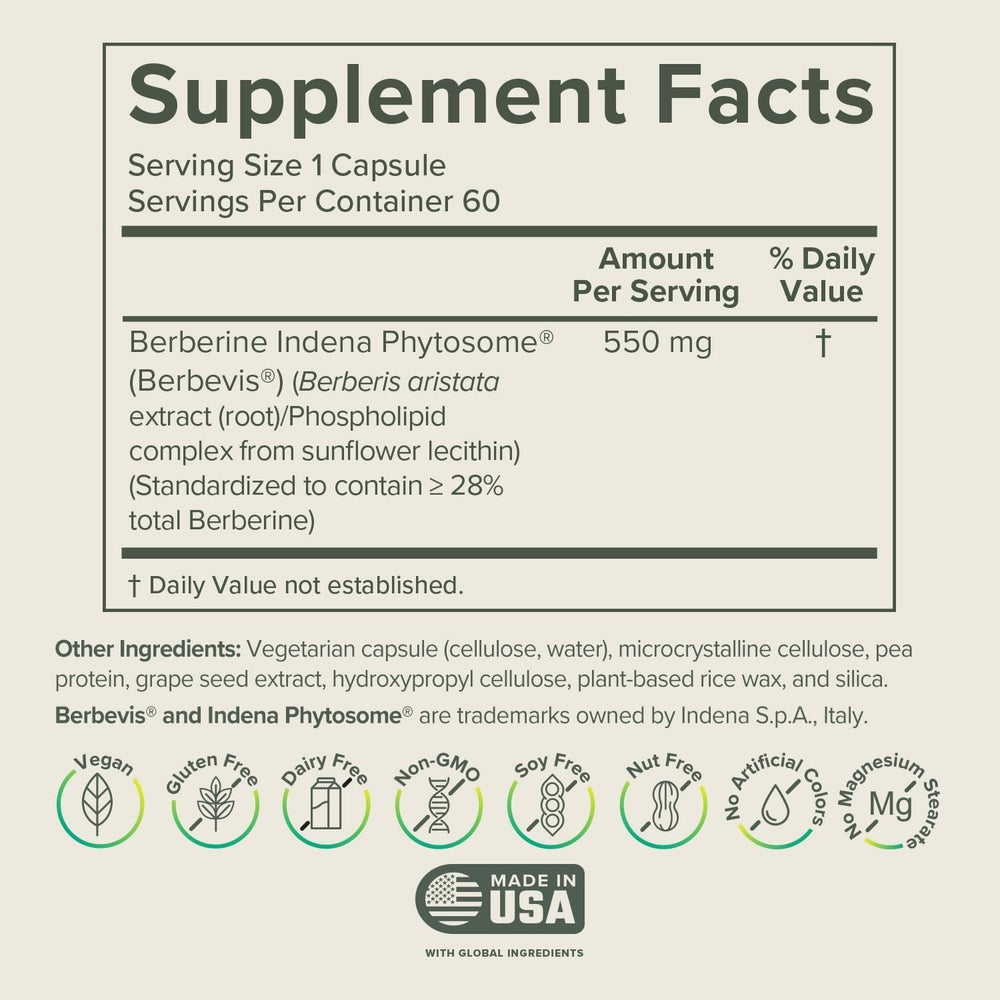 Prominent Nutrition Berberine Phytosome capsules close-up for easy daily dosing.