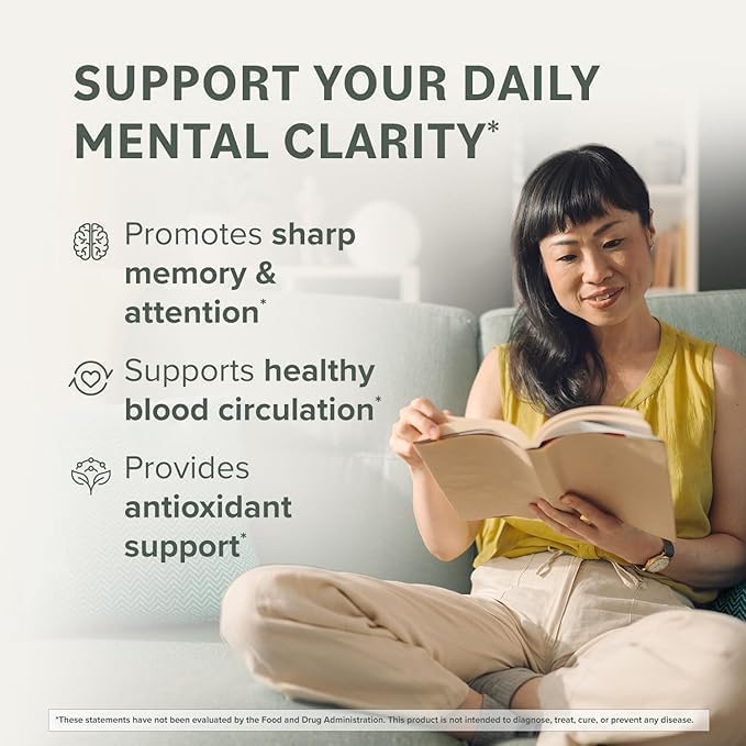 Prominent Nutrition Ginkgo Biloba leaf extract illustration suggesting cognitive clarity.