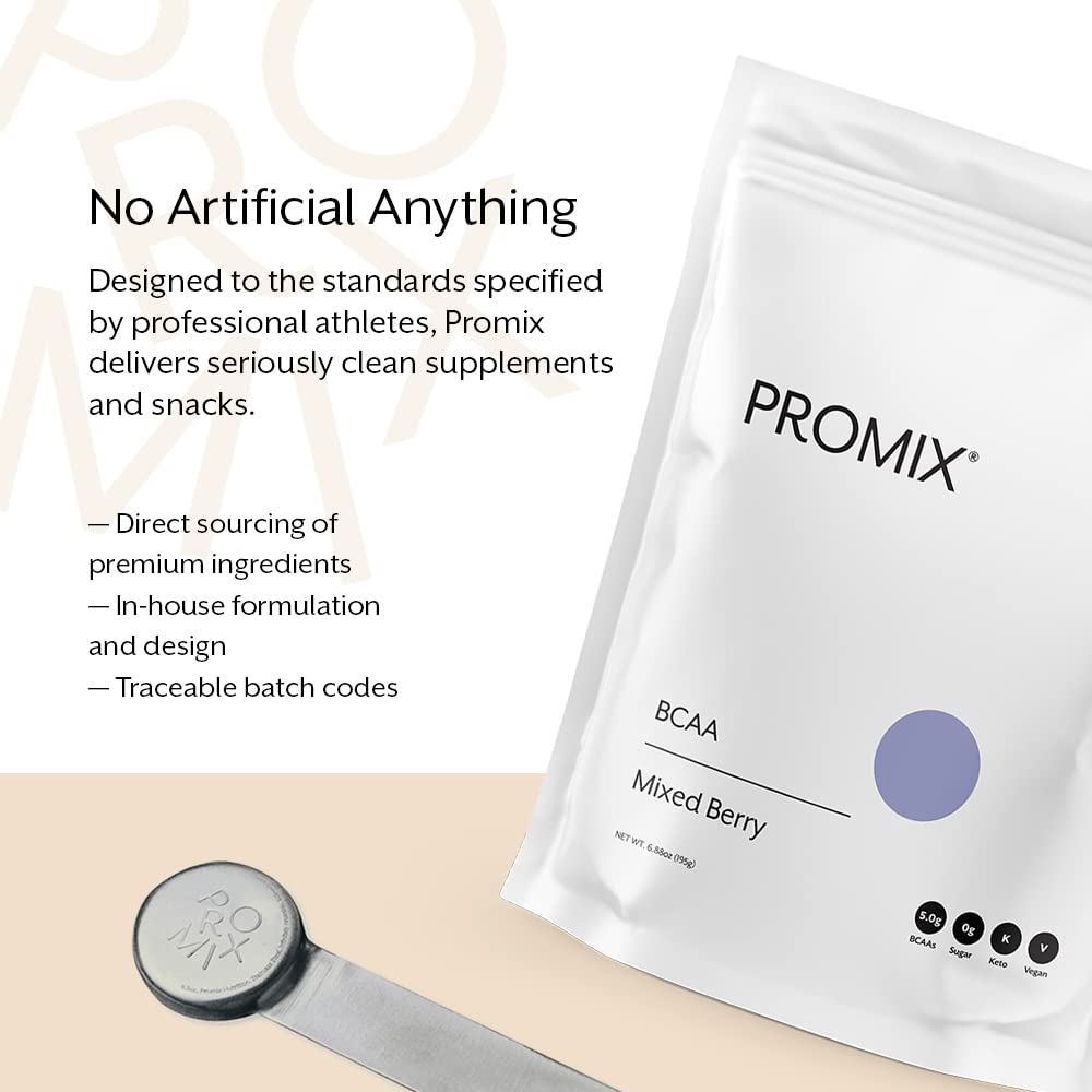 Promix BCAA packaging emphasizes keto and non-GMO features.