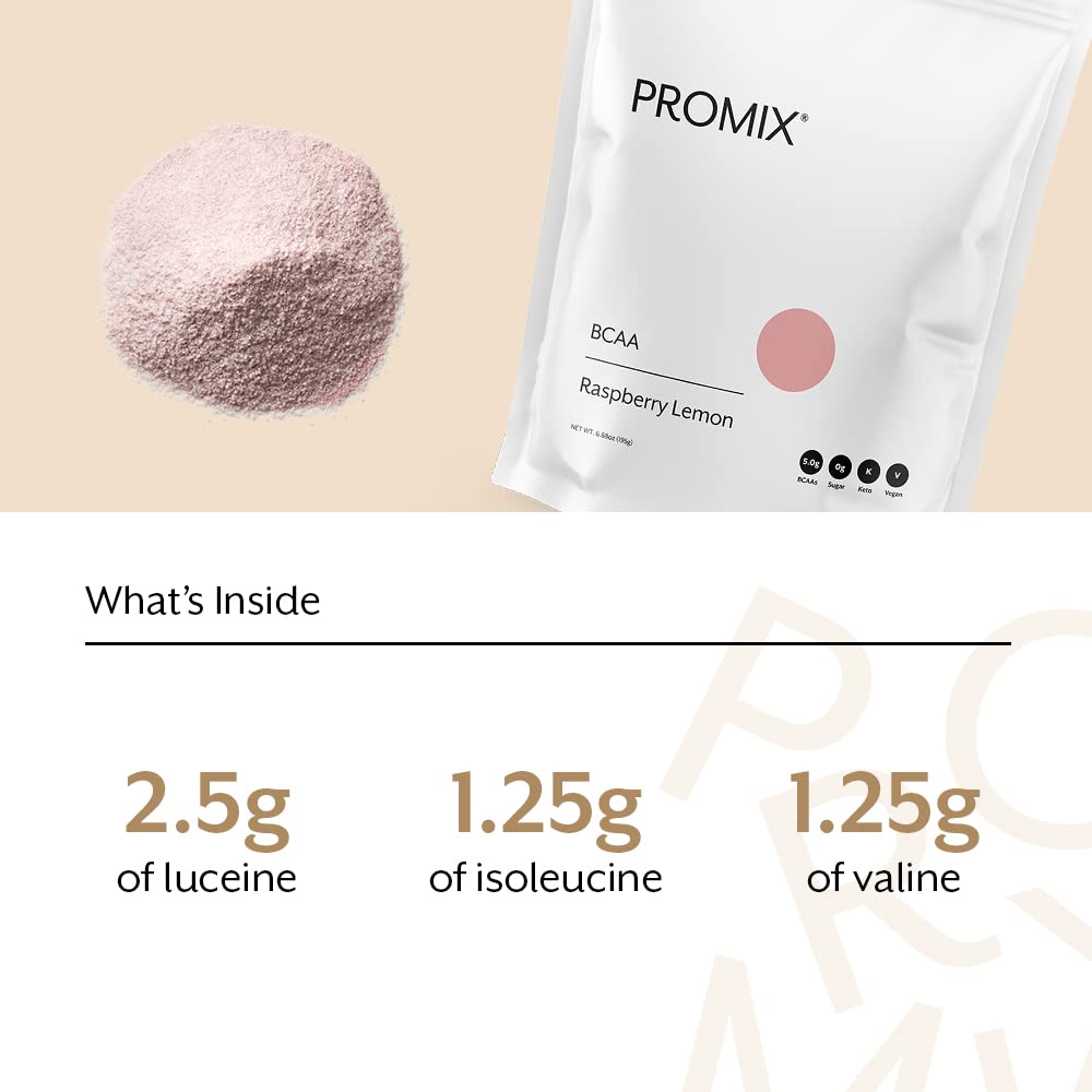 Promix BCAAs raspberry-lemon flavor visual emphasizes refreshing taste during workouts.