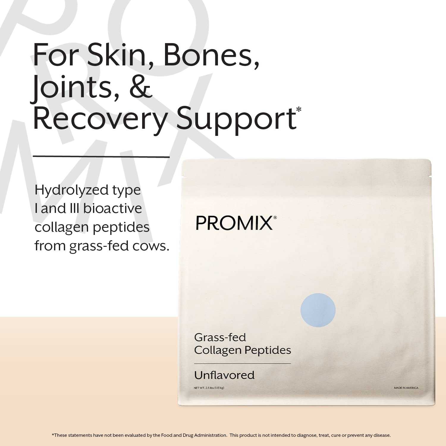Promix grass-fed collagen canister highlighting clean ingredients and natural origin.