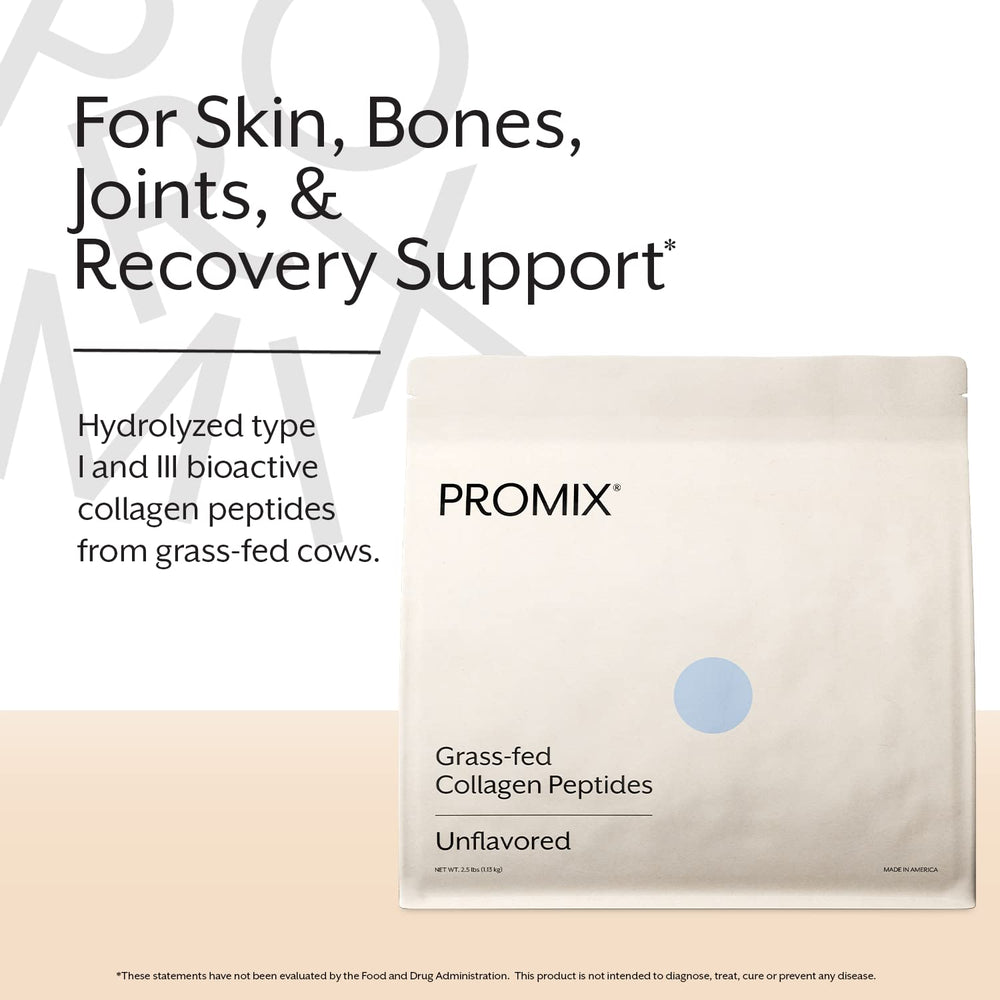 Promix grass-fed collagen canister highlighting clean ingredients and natural origin.