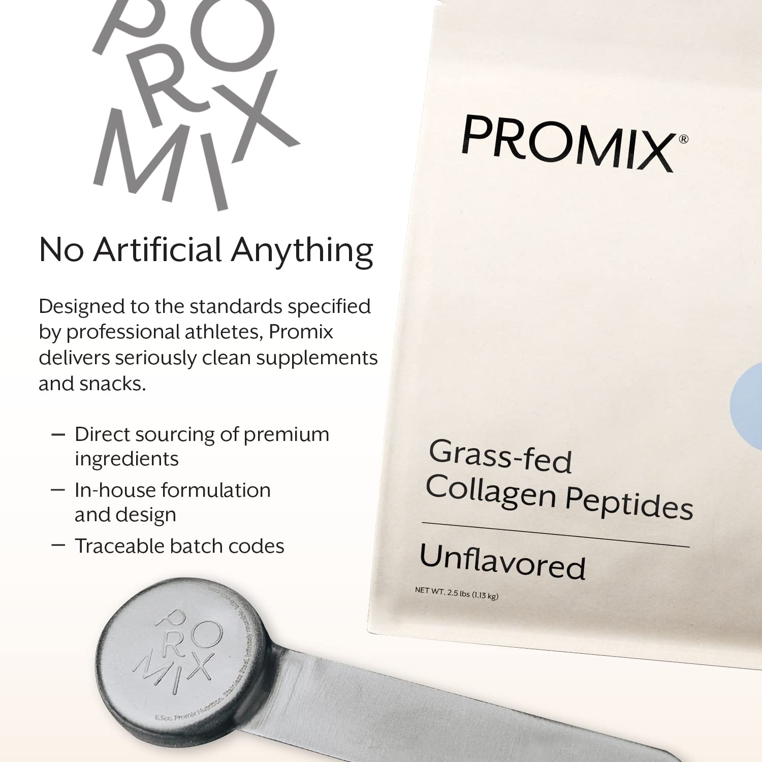 Promix hydrolyzed collagen packaging shown beside gym bag for post-workout mix.