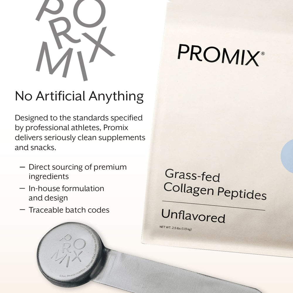 Promix hydrolyzed collagen packaging shown beside gym bag for post-workout mix.