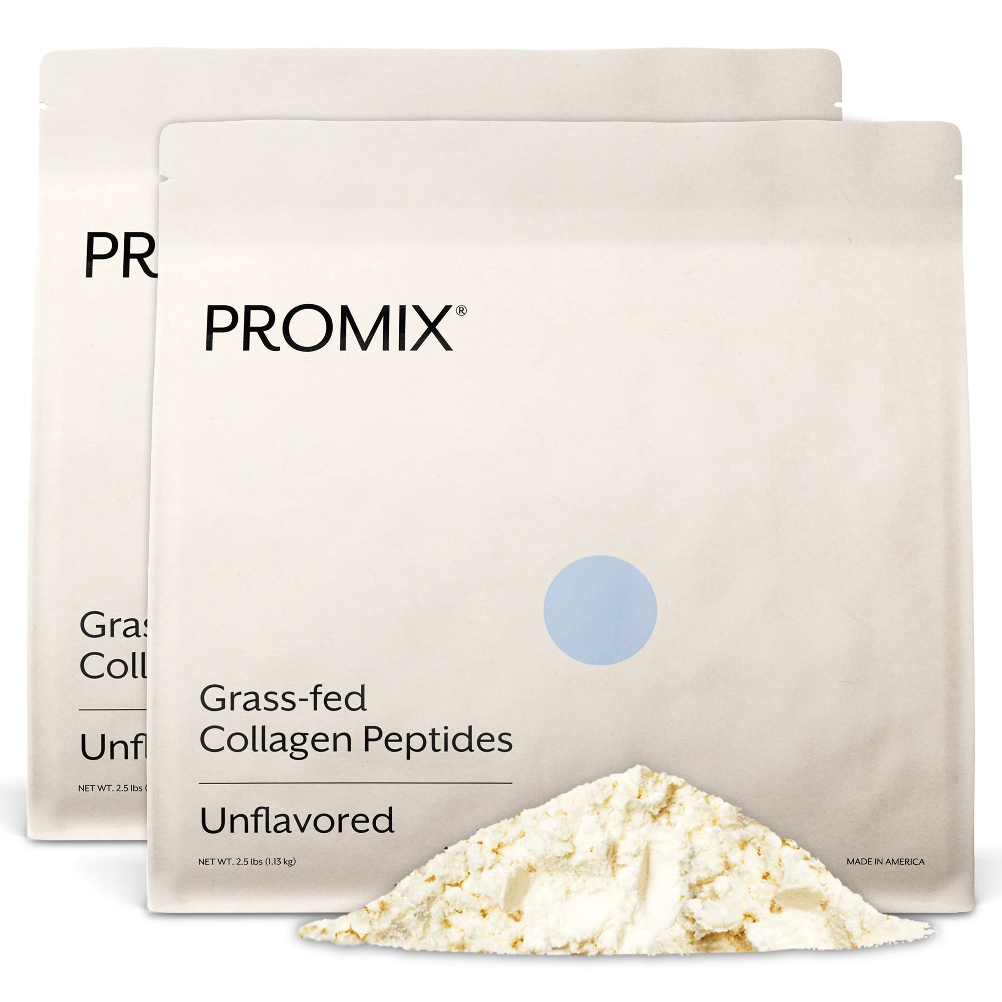 Promix hydrolyzed collagen peptides bag with unflavored powder for skin and joint support.
