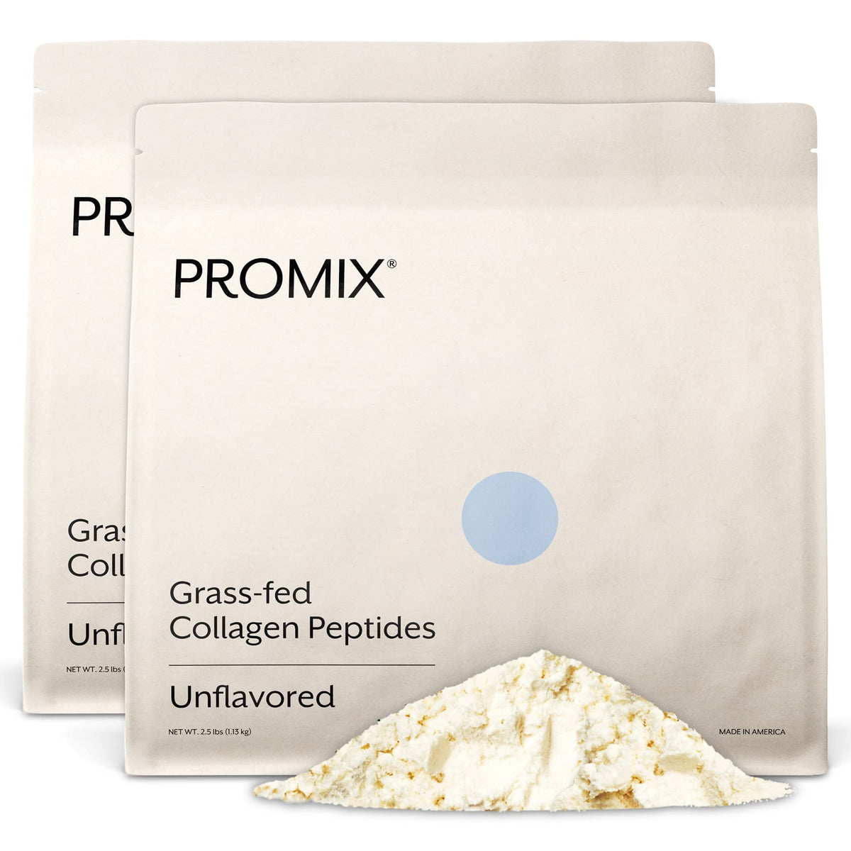 Promix hydrolyzed collagen peptides bag with unflavored powder for skin and joint support.