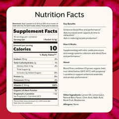 Promix Blood Flow label close-up highlighting organic ingredients and clean formulation.