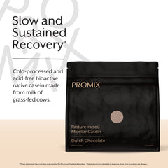 Promix Nutrition Casein Powder ingredients close-up showing micellar casein and cocoa antioxidants