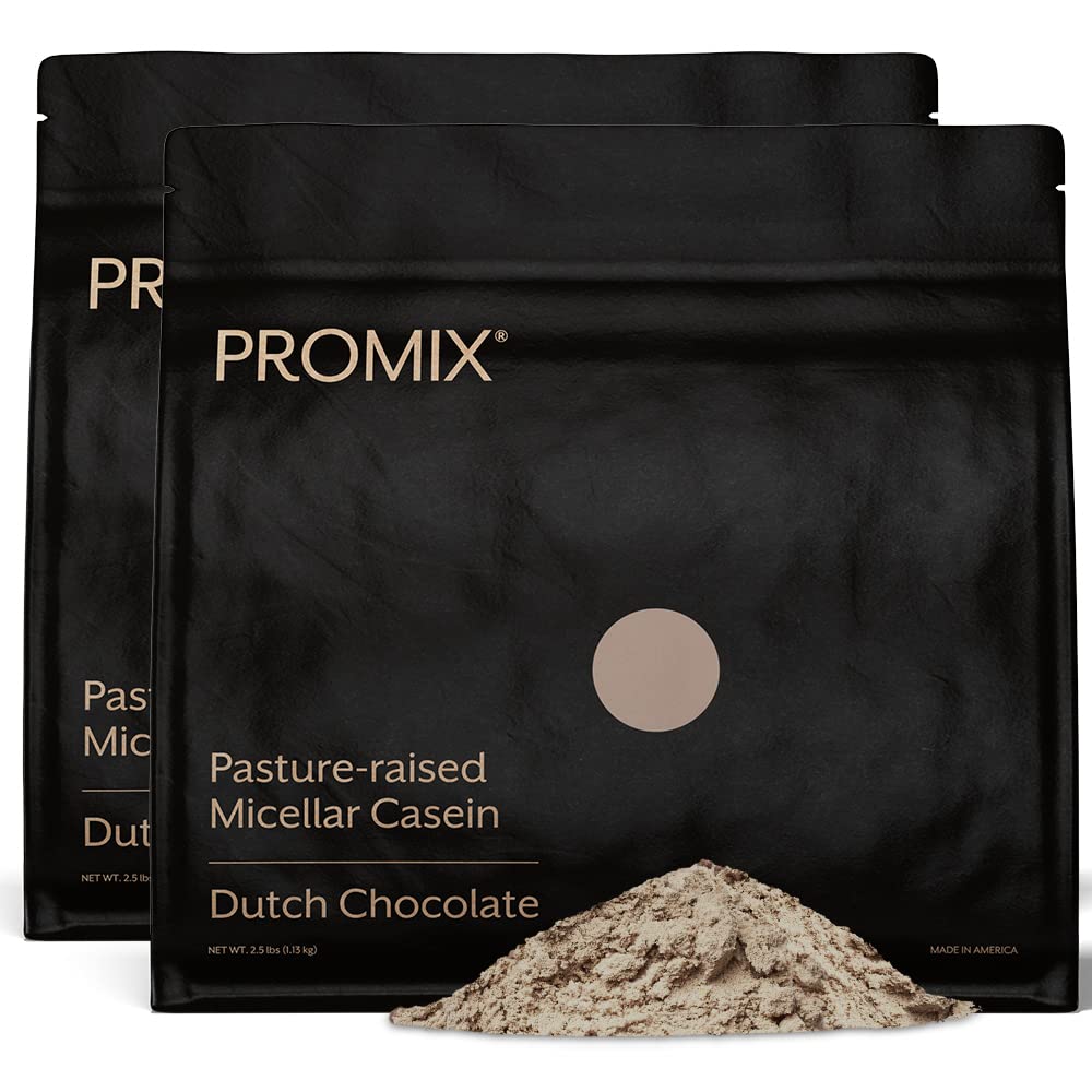 Promix Nutrition Casein Powder tub front view highlighting grass-fed formula for slow-release nighttime recovery