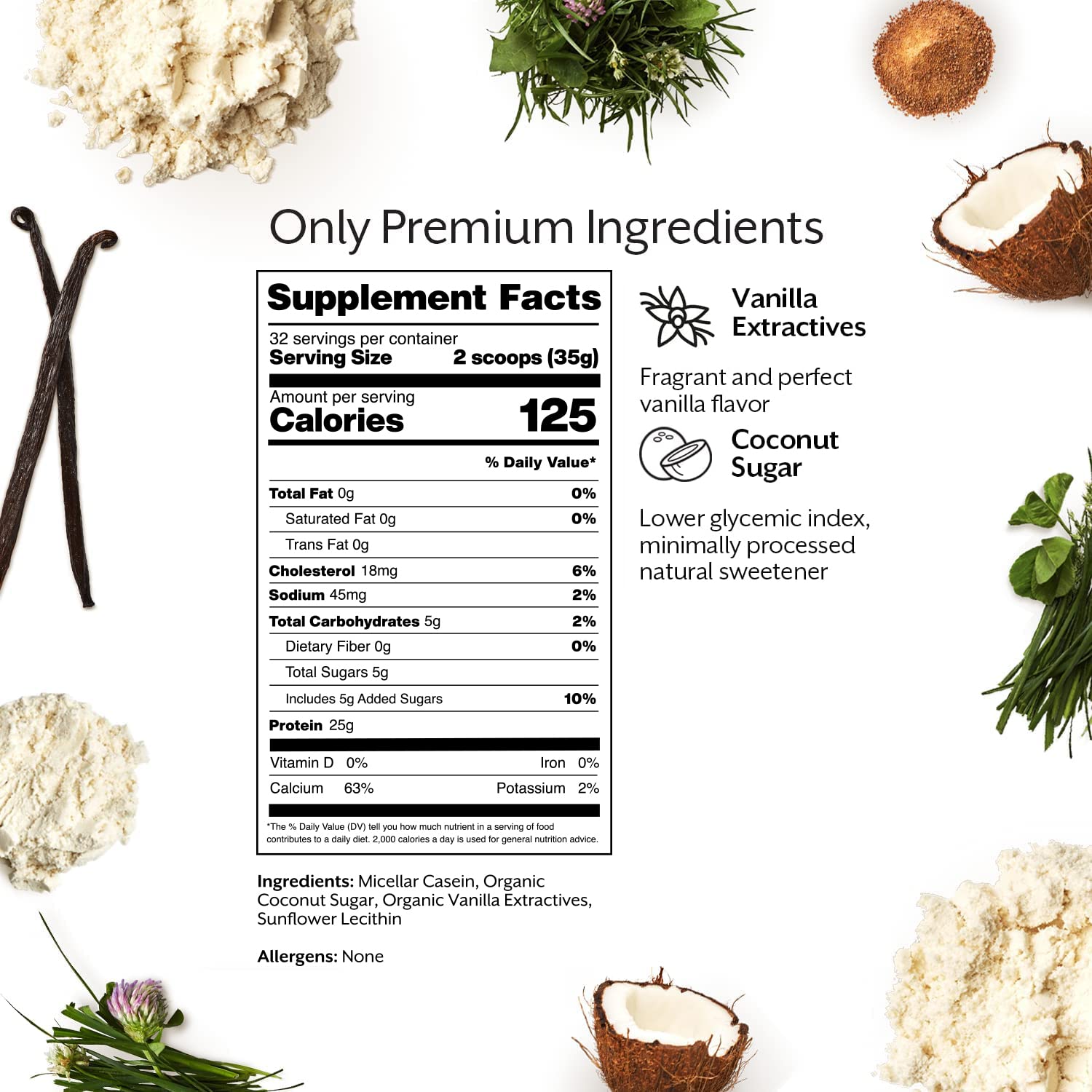 Promix Nutrition Casein Vanilla Tub Front Label—gluten-free and soy-free protein.