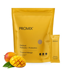 Promix Nutrition Debloat bottle front with mango flavor and clear branding for digestive support