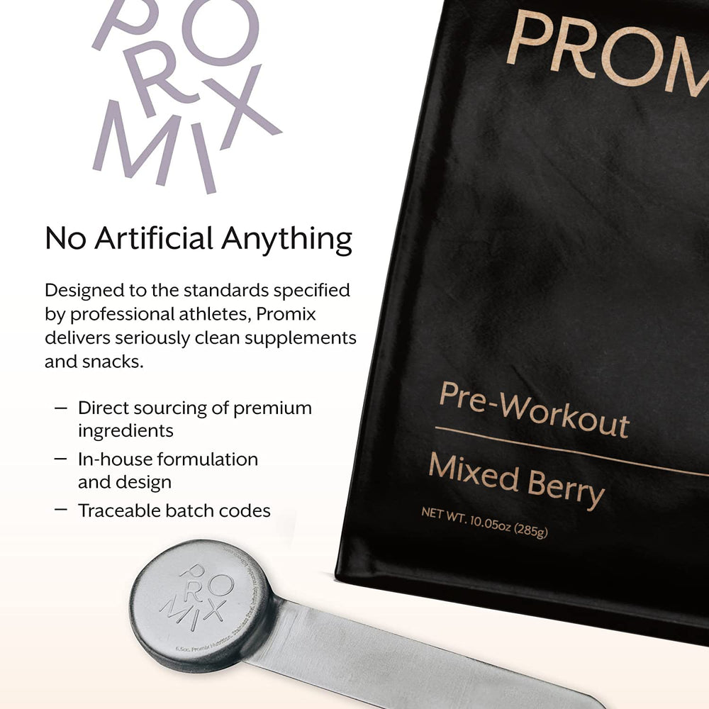 Promix Nutrition Pre-Workout Mixed Berry scoop shows precise serving.