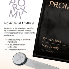Promix Nutrition Pre-Workout Mixed Berry scoop shows precise serving.