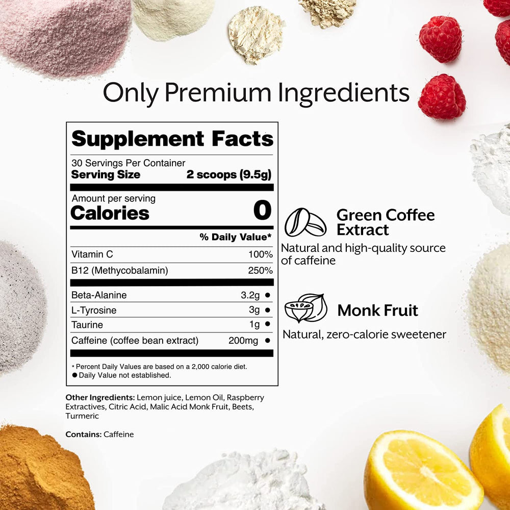 Promix Nutrition Pre-Workout Raspberry Lemon glass stirred for energy.