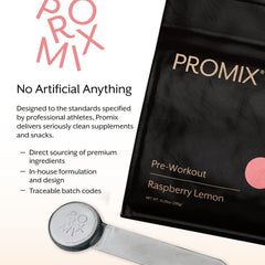 Promix Nutrition Pre-Workout Raspberry Lemon powder dissolving in water.