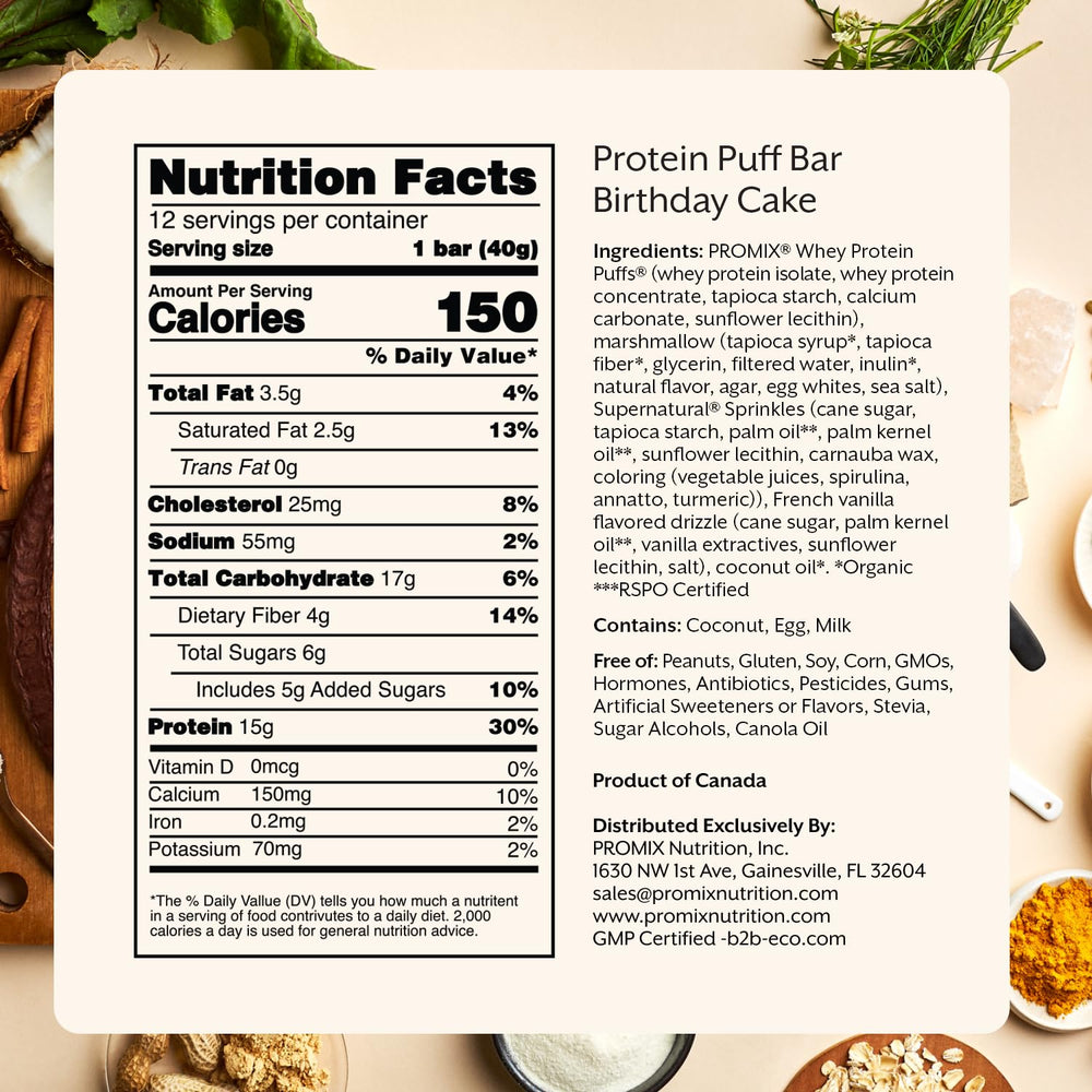 ProMix Nutrition Protein Puff Bars Birthday Cake bar break reveals fluffy center