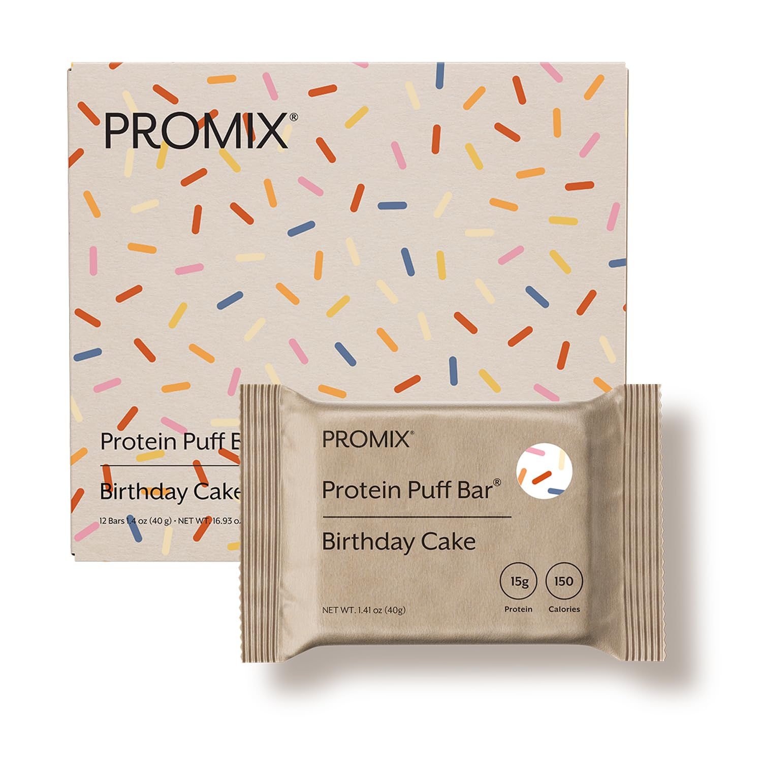 ProMix Nutrition Protein Puff Bars Birthday Cake pack, ideal on-the-go high-protein snack